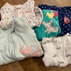Carters bundle zipper footed pajamas snug fit 9 months - 7 total